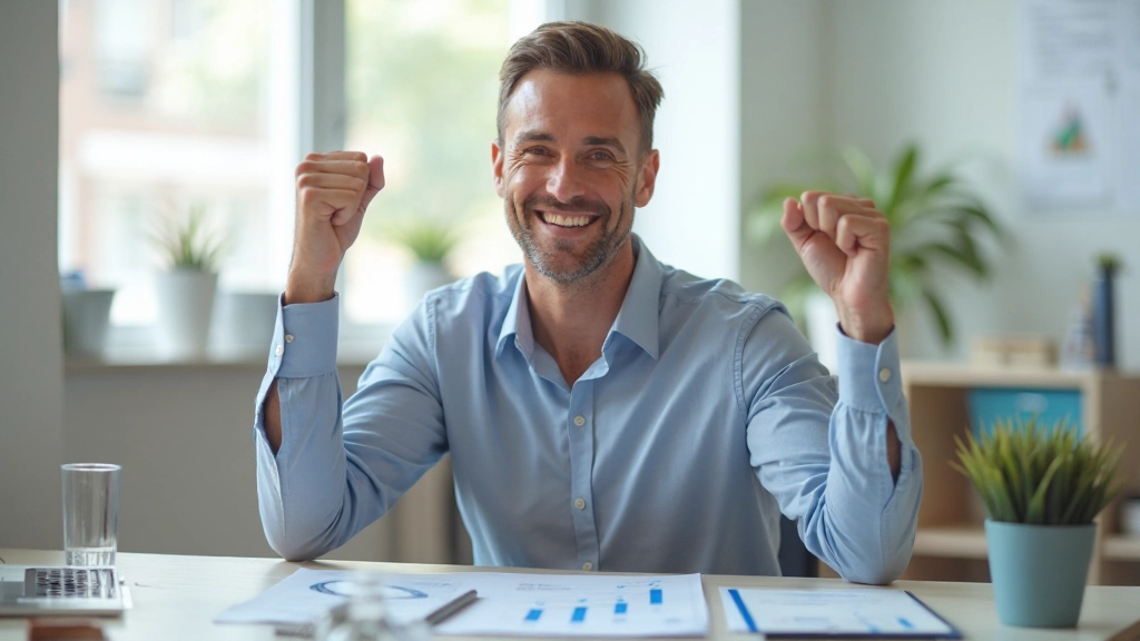 Person celebrating achievement milestone with progress tracker visible