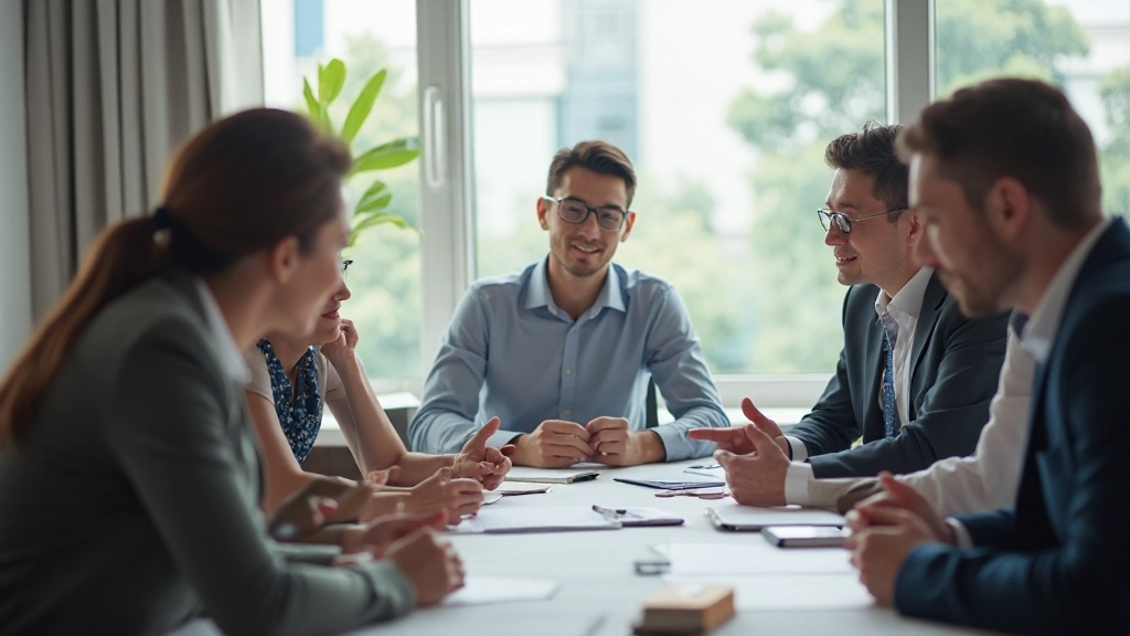 Фото группы людей на встрече обсуждающих проект с позитивной атмосферой