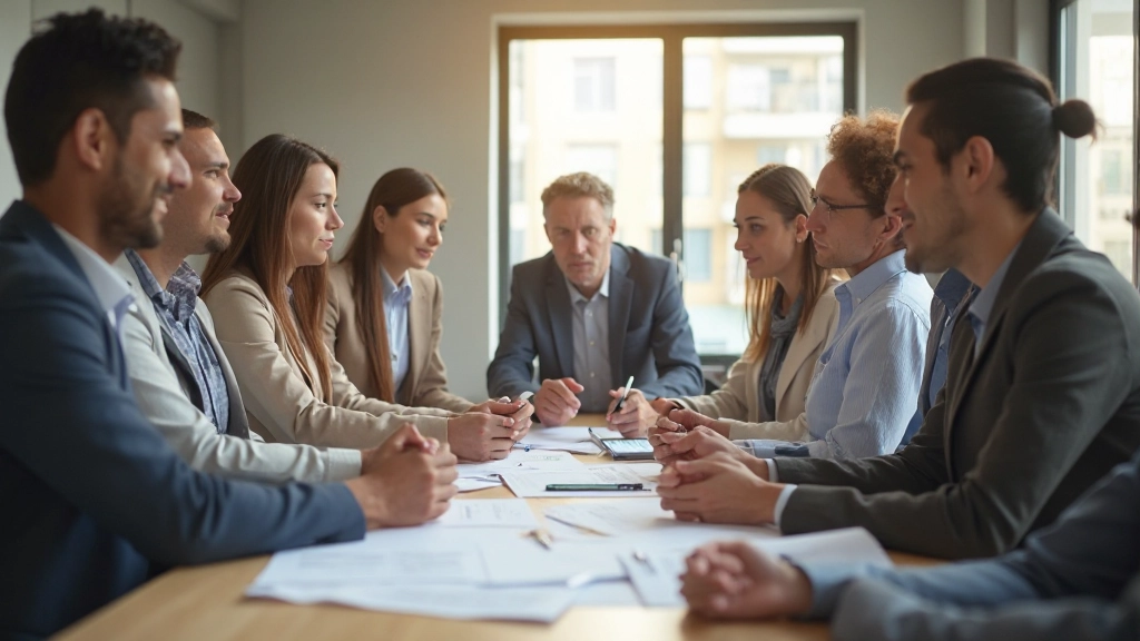 Профессиональное фото группы людей, работающих вместе над проектом в современном офисе